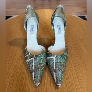 PRADA Fabric Paisley Print Pointed Toe D'Orsay Pumps Heels Size 37.5